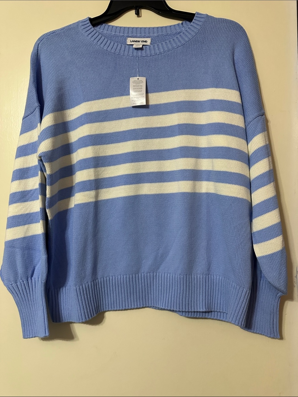Lands' End Light Blue and White Striped Crewneck Sweater